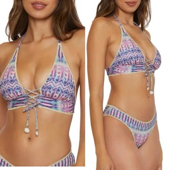Becca tulum halter bikini TOP with lace up details women size medium - Picture 1 of 9